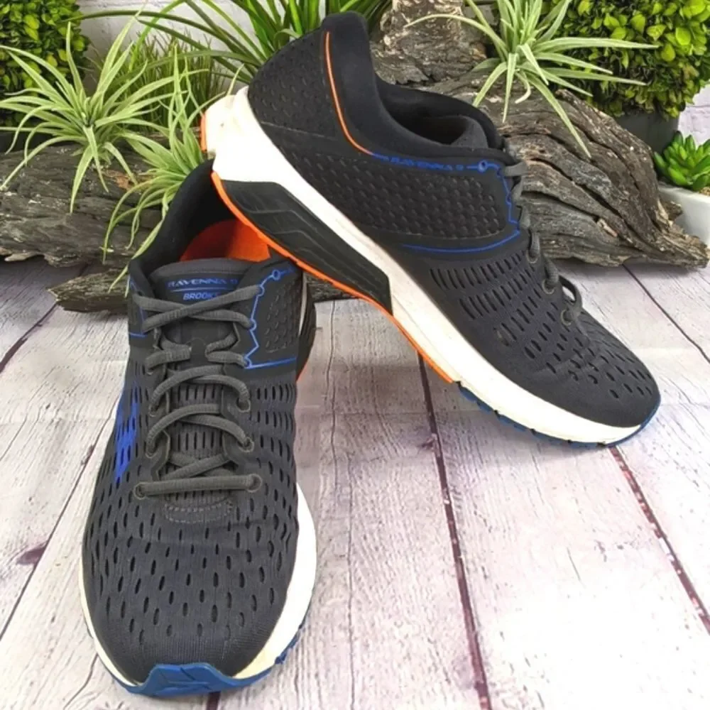 Brooks Ravenna 9 Running Shoes Sneakers - Ebony/Blue/Orange - Size 10 Medium (D)